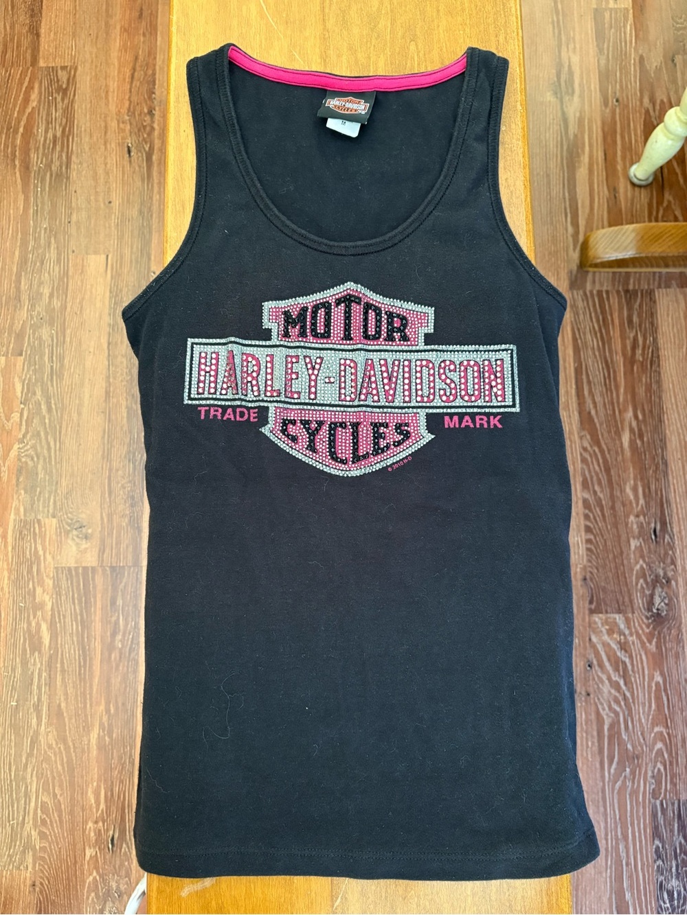 Harley-Davidson Black Tank with Pink Logo Rhinestones